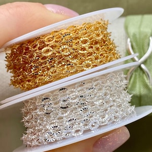 Oval Sunburst Dapped 14kt Gold Filled or Sterling Silver Chain - Patterned Oval Chain for Permanent Jewelry - Bulk Wholesale Chain- C27