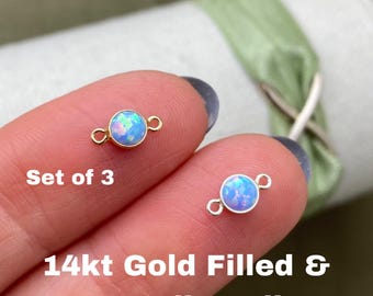 Juego de 3 conectores de ópalo azul claro de 4 mm rellenos de oro de 14 kt o plata de ley. Fabricado en EE. UU. (B11)