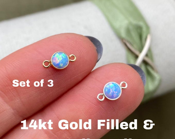 Set of 3 x Light Blue Opal 14kt Gold Filled or Sterling Silver Synthetic Opal CONNECTORS 4mm - Bulk Permanent Jewelry Supply - USA Made B11