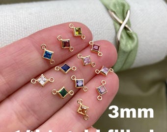 3mm 14kt Gold Filled Diamond Shaped Birthstone CONNECTORS - Princess Cut Square CZs - You Choose Mix & Match - Permanent Jewelry Supply B32
