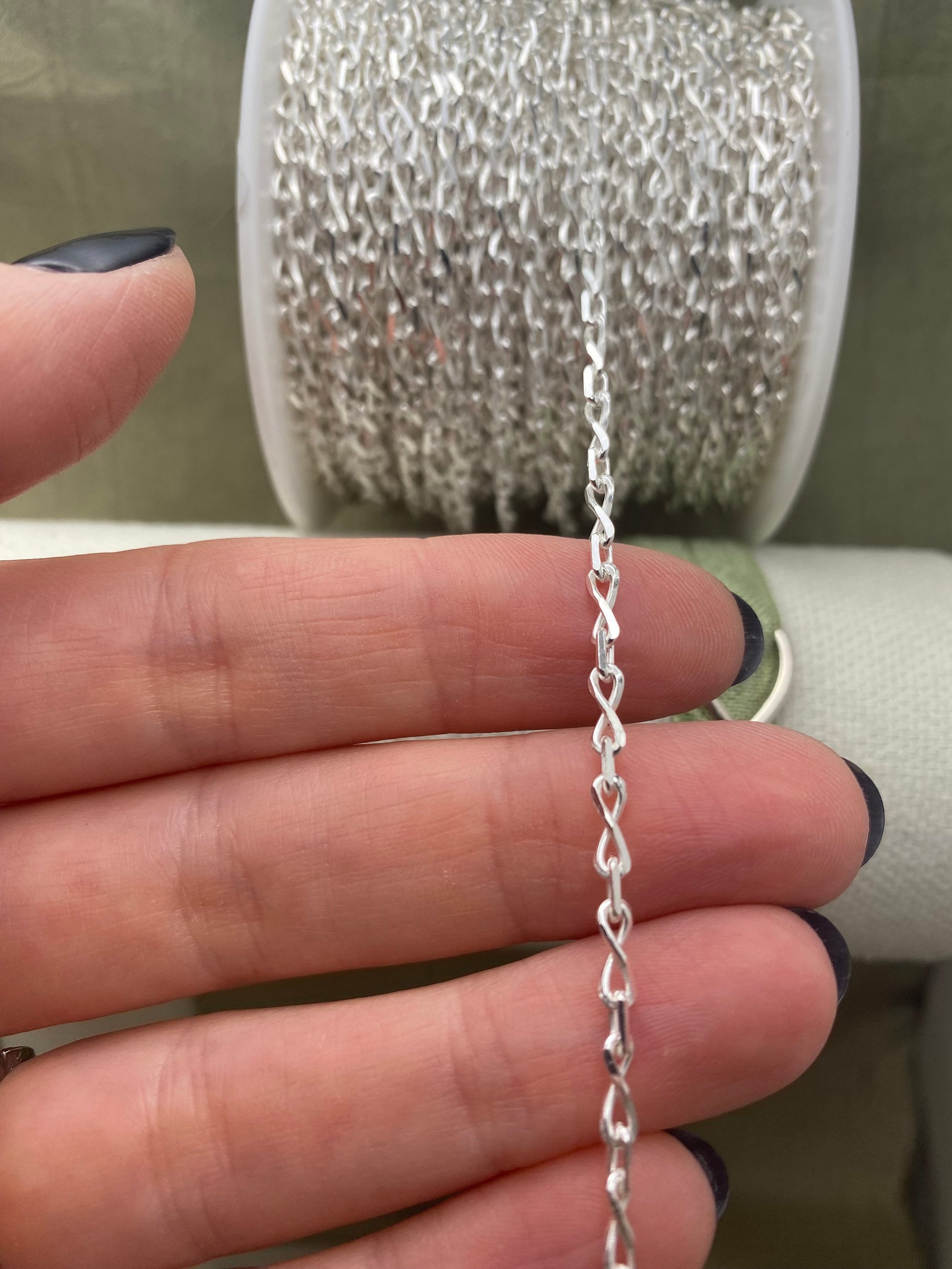 Sterling Silver Chain-3.2mm Diamond Cut Rolo Chain - Unifinished Bulk Chain  (sold per foot).