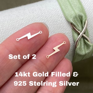 Set of 2 x 14Kt Gold Filled or Sterling Silver Lightning Bolt Connectors - Zap Link for Bracelet or Necklace - Permanent Jewelry Supply L8