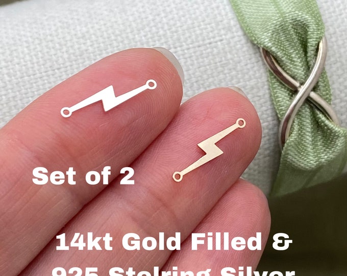 Set of 2 x 14Kt Gold Filled or Sterling Silver Lightening Bolt Connectors - Zap Link for Bracelet or Necklace - Permanent Jewelry Supply L8