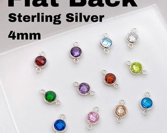 FLATBACK 4mm Sterling Silver Birthstone Connectors - Mix & Match - Top Quality Bezel Checker Board CZ - Permanent Jewelry Supply - USA made