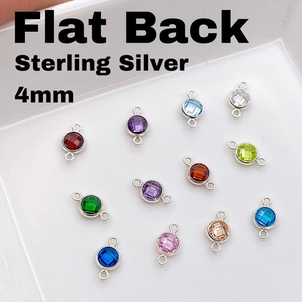 FLATBACK 4mm Sterling Silver Birthstone Connectors - Mix & Match - Top Quality Bezel Checker Board CZ - Permanent Jewelry Supply - USA made