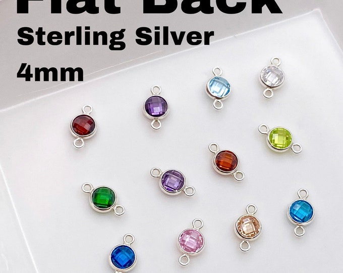 FLATBACK 4mm Sterling Silver Birthstone Connectors - Mix & Match - Top Quality Bezel Checker Board CZ - Permanent Jewelry Supply - USA B4