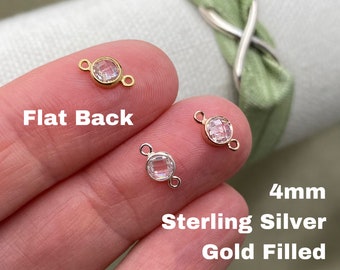 Set of 5 x Flat Back 14kt Gold Filled, Rose Gold Filled or Sterling Silver Double Sided CONNECTOR 4mm AAA Cz Bezel - Permanent Jewelry - USA