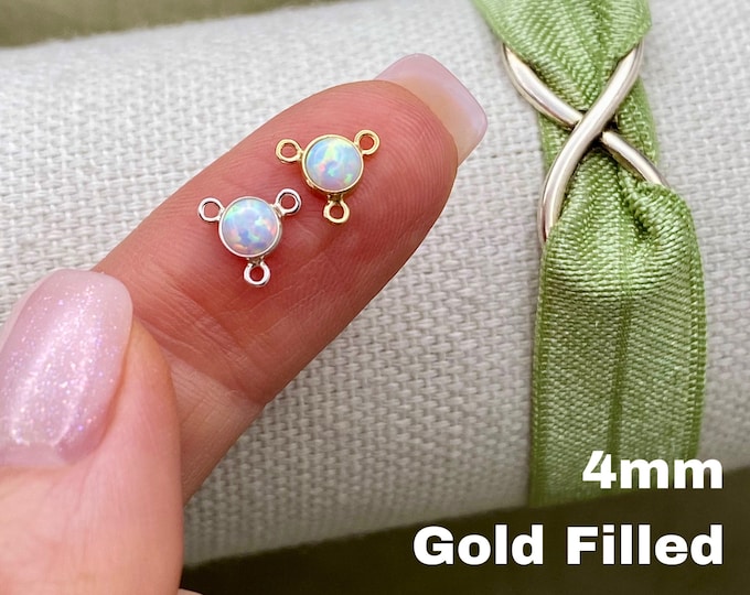 White Opal Hand Chain Connectors - Pack of 2 - 10 - 2 - 6 White Opal Connectors 4mm - 14kt gold filled & Sterling Silver - USA Made B47