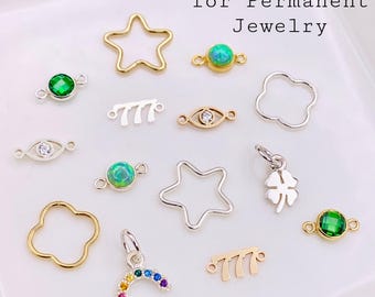 Lucky Permanent Jewelry Connector Charms Pack - Set for Bracelets Necklaces - 14kt Gold Filled 925 Sterling Silver - Lucky Theme - S9