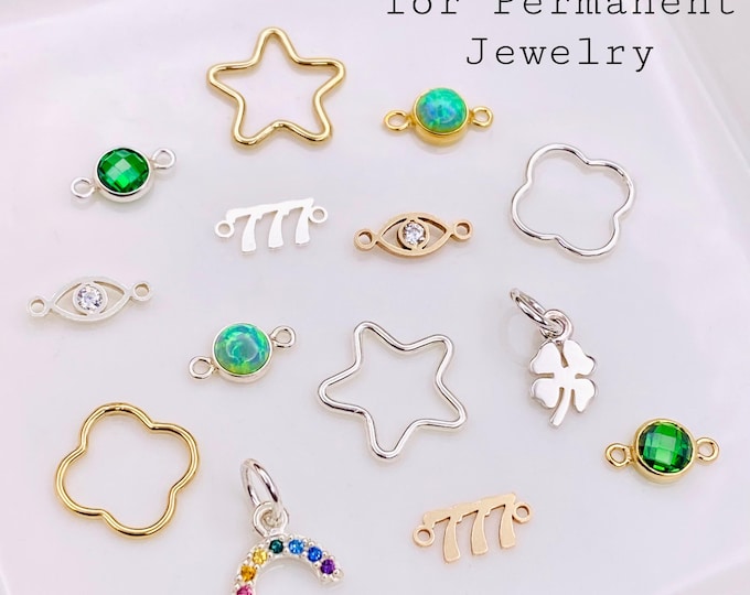 Lucky Permanent Jewelry Connector Charms Pack - Set for Bracelets Necklaces - 14kt Gold Filled 925 Sterling Silver - Lucky Theme - S9