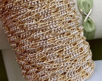 Mixed Metal Figaro 3.35mm - Chain by The Foot - 14kt Gold Filled & Sterling Silver Two Tone Figaro Chain - Permanent Jewelry - C29