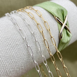 Textured Paperclip - Chain by the Foot - Sterling Silver and 14kt Gold Filled - Patterned Chain 2.9x7.4mm - Permanent Jewelry - USA C24