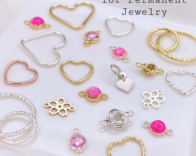 Sweetheart Permanent Jewelry Connector Charms Pack - Set for Bracelets Necklaces - 14kt Gold Filled 925 Sterling Silver - Love Theme - S7
