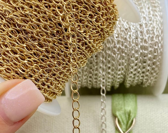 Wide Oval Curb Chain 3.2mm - Chain By The Foot - Permanent Jewelry Chain 14kt Gold Filled & Sterling Silver - USA Made - C45