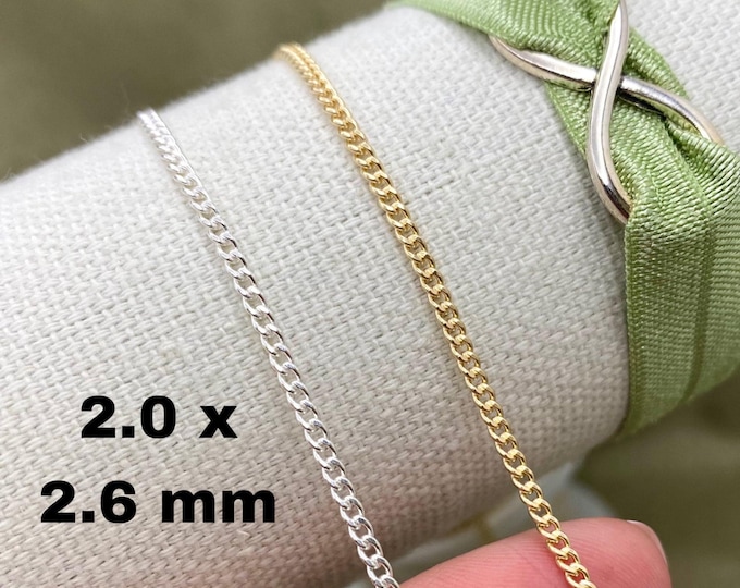 Classic Curb 2.0mm x 2.6mm (Smaller) - Chain by the Foot - Sterling Silver or Gold Filled Curb Chain - Masculine Permanent Jewelry - USA C19