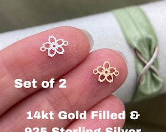 Set of 2 x 14Kt Gold Filled or Sterling Silver Cherry Blossom Connector - Flower Link for Bracelet Sakura Link - Permanent Jewelry Supply L6