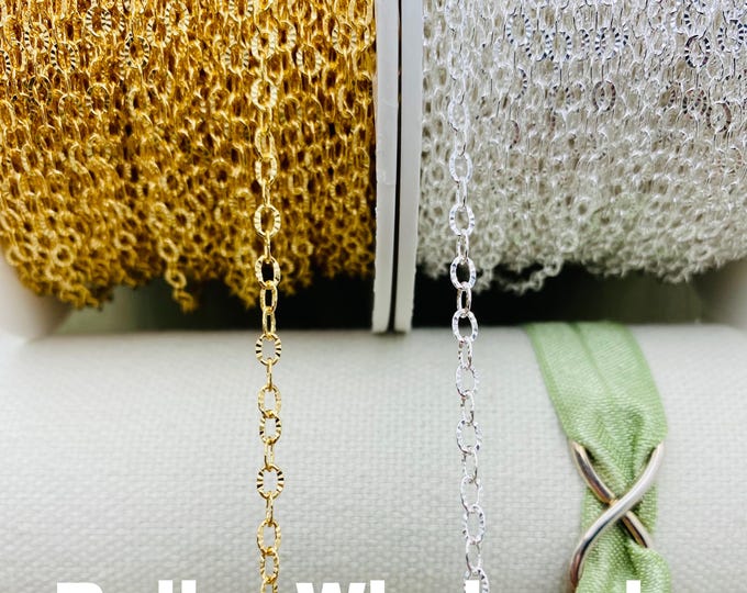 Oval Sunburst Dapped 14kt Gold Filled or Sterling Silver Chain - Patterned Oval Chain for Permanent Jewelry - Bulk Wholesale Chain- C27