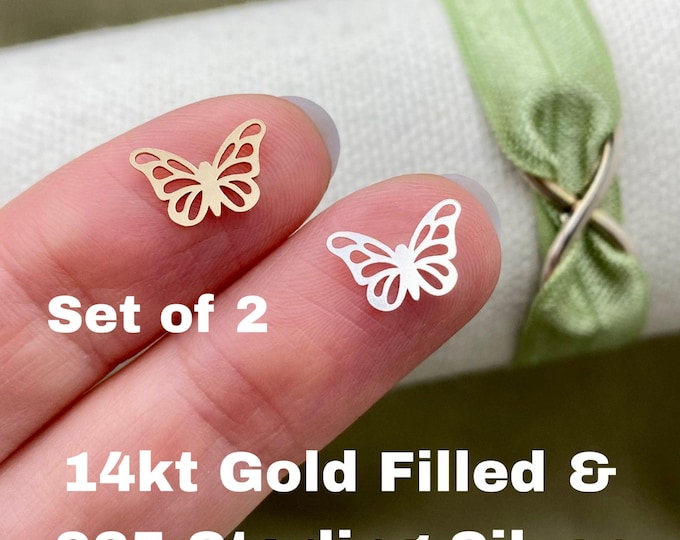 Set of 2 x Butterfly Connectors 14Kt Gold Filled or Sterling Silver - Link for Bracelet or Necklace - Permanent Jewelry Supply - L46