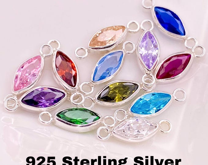 Sterling Silver Marquise Shaped Birthstone CONNECTORS - Elongated Oval Cut CZs - You Choose Mix & Match - Permanent Jewelry Supply B34