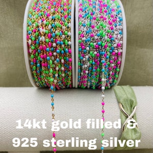 Premium Neon Color 14kt Gold Filled or Sterling Silver Enamel Chain - Colorful Pink Blue Green Pink Chain Permanent Jewelry - Dot Enamel E8