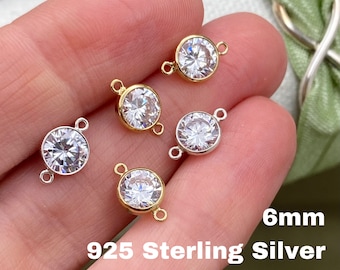 Set of 5 x 14kt Gold Filled or Sterling Silver Clear Gemstone CONNECTOR 6mm - Top Quality AAA Cz Bezel - Bulk Permanent Jewelry Supply B3