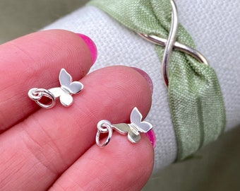 Set of 2 x 925 Sterling Silver Tiny Butterfly Charms - Drops for Earrings Bracelet or Necklace Spring, New Beginnings  - Bulk Jewelry Supply