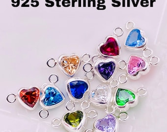 Sterling Silver Heart Shaped Birthstone CONNECTORS - 4mm Horizontal Heart CZs - Permanent Jewelry Supply - Luxe Colors - B39