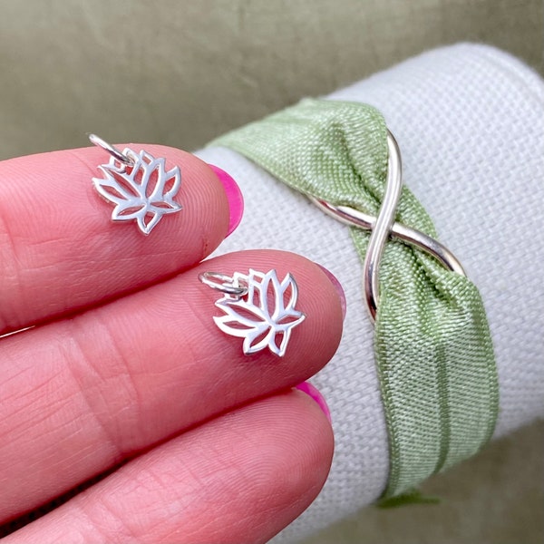 Set of 2 x 925 Sterling Silver Tiny Lotus Charms - Drops for Earring Bracelet or Necklace - Meditation Peace - Bulk Wholesale Jewelry Supply