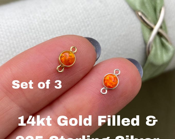 Set of 3 x Orange Opal 14kt Gold Filled or Sterling Silver Synthetic Opal CONNECTORS 4mm - Bulk Permanent Jewelry Supply - USA Made B13