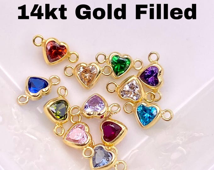 14kt Gold Filled Heart Shaped Birthstone CONNECTORS - 4mm Horizontal Heart CZs - You Choose Mix & Match - Permanent Jewelry Supply B39