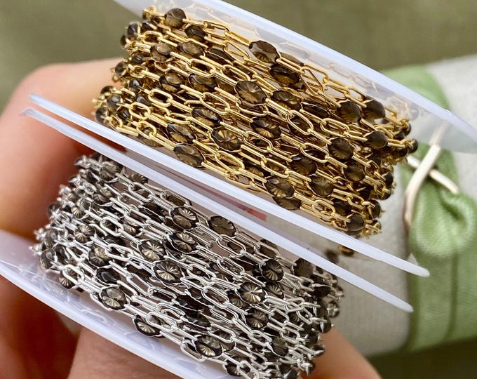 Smoky Espresso Enamel Chain - Chain by the Foot - 14kt Gold Filled Sterling Silver Colorful Chain Permanent Jewelry - Sunburst Chain E28