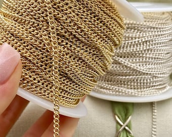 Classic Curb 2.75mm x 3.4mm (Large Curb) - Chain by the Foot - Sterling Silver or Gold Filled Curb Chain Masculine Permanent Jewelry USA C18
