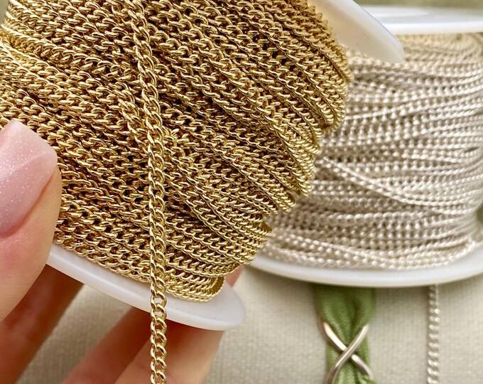 Classic Curb 2.75mm x 3.4mm (Large Curb) - Chain by the Foot - Sterling Silver or Gold Filled Curb Chain Masculine Permanent Jewelry USA C18