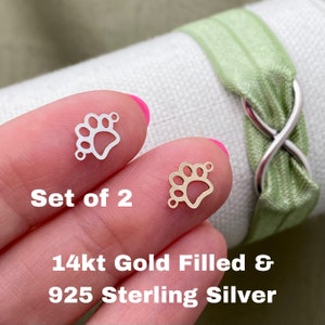 Set of 2 x 14Kt Gold Filled or Sterling Silver Paw Print Connectors - Dog Paw Link for Bracelet or Necklace - Permanent Jewelry Supply