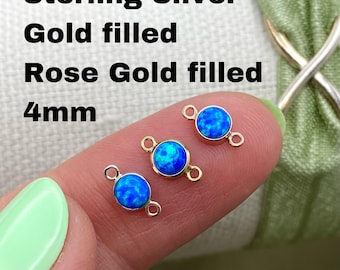 Set of 5 x Blue Opal 14kt Rose Gold Filled, Gold Filled or Sterling Silver Synthetic Opal CONNECTOR 4mm- Permanent Jewelry Supply - USA B6