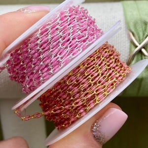 Premium Glitter Pink Enamel - Chain by the Foot - 14kt Gold Filled or Sterling Silver Colorful Chain Permanent Jewelry - Twin Enamel E13
