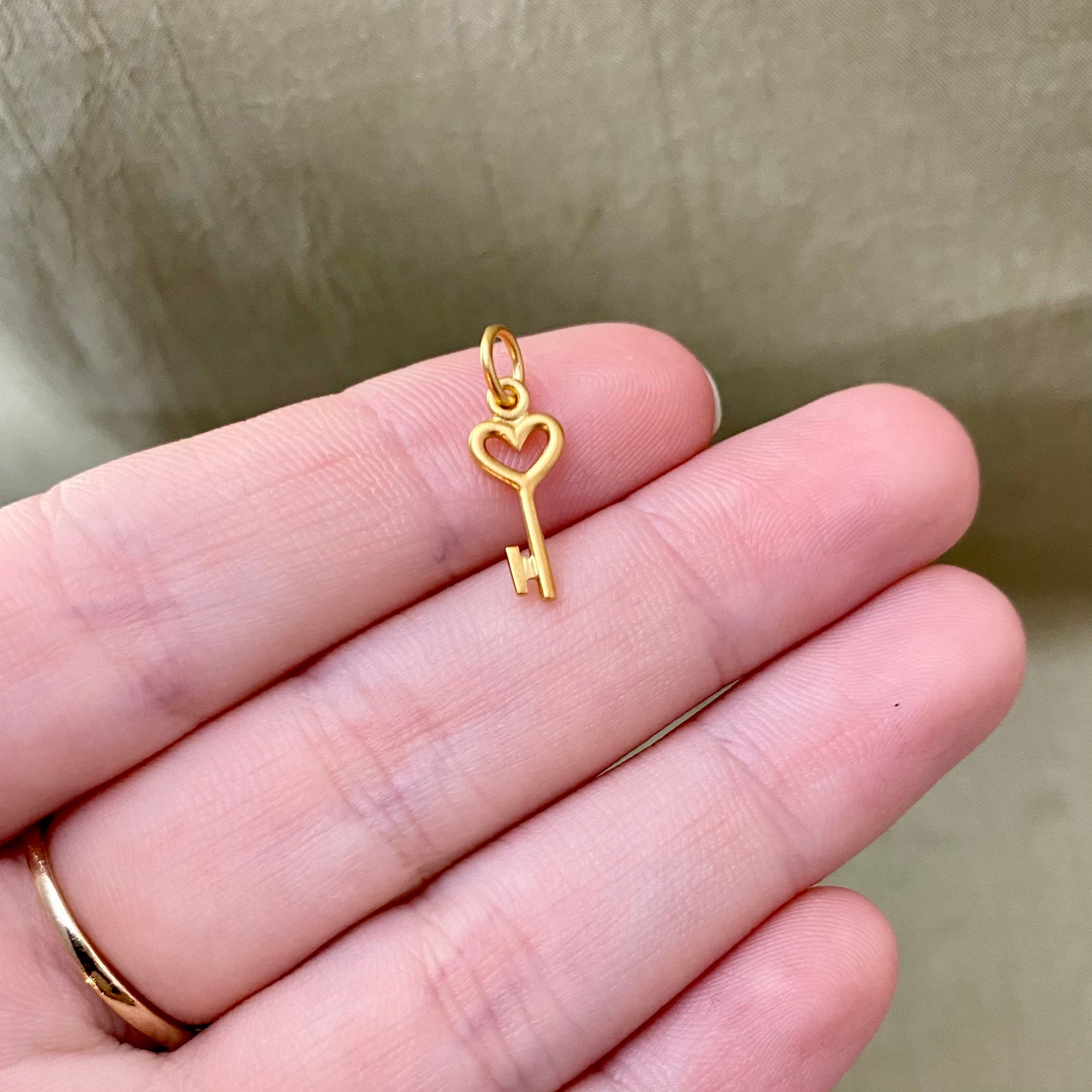 24kt Tiny Key Charm Matte Satin Finish Gold Vermeil 18mm Etsy