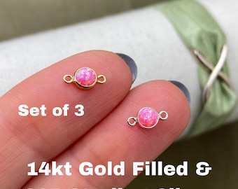 Set of 3 x Light Pink Opal 14kt Gold Filled or Sterling Silver Synthetic Opal CONNECTORS 4mm - Bulk Permanent Jewelry Supply - USA Made B9