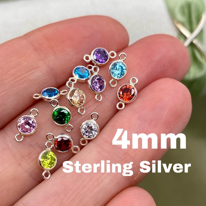 4mm Sterling Silver Birthstone CONNECTOR You Choose Mix & Match Top Quality AAA Cz Bezel Wholesale Permanent Jewelry Supply USA Made image 1