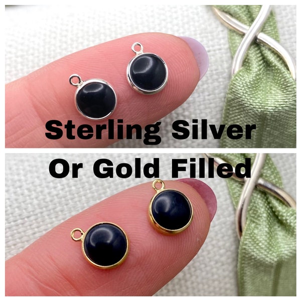 Set of 2 x Onyx 14kt Gold Filled or Sterling Silver Synthetic Onyx CHARM 6mm - Black Bezel for Necklace Earring Permanent Jewelry - USA made