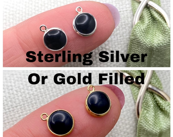 Set of 2 x Onyx 14kt Gold Filled or Sterling Silver Synthetic Onyx CHARM 6mm - Black Bezel for Necklace Earring Permanent Jewelry - USA B27