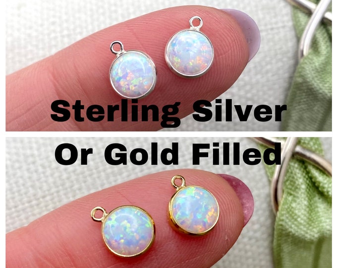 Set of 2 x Opal 14kt Gold Filled or Sterling Silver Synthetic Opal CHARMS 6mm Glitter Sparkle Bezel - Wholesale Permanent Jewelry Supply B25