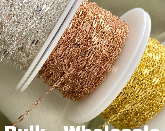 Dapped 14kt Gold Filled or Sterling Silver 2.3mm Dapped Cable Chain - Flat Long & Short Chain - Supply for Permanent Jewelry - USA made C10