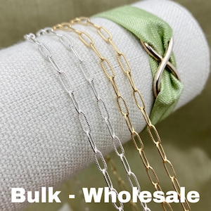 Textured Paperclip - Chain by the Foot - Sterling Silver and 14kt Gold Filled - Patterned Chain 2.9x7.4mm - Permanent Jewelry - USA C24