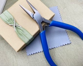 Chain Nose Pliers - Permanent Jewelry Pliers - Fine Tip Slimline Chain-Nose Pliers - Tools for Jewelry Making - Blue or Black Handles T1