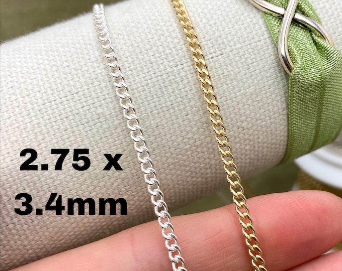 Classic Curb 2.75mm x 3.4mm (Large Curb) - Chain by the Foot - Sterling Silver or Gold Filled Curb Chain Masculine Permanent Jewelry USA C18