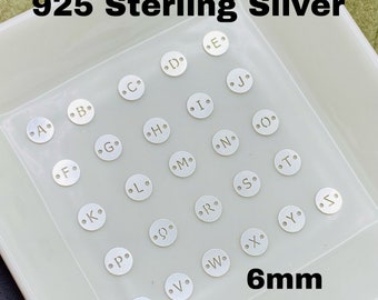 Runda bokstavskopplingar - 6 mm sterlingsilver alfabetskopplingar för armband - initialberlock - Permanenta smyckestillbehör grossist L33