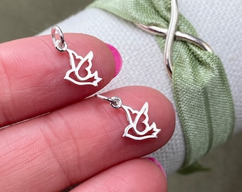 Set of 2 x 925 Sterling Silver Tiny Dove Charms Easter Peace Dove for Earrings Bracelet or Necklace Easter Peace Dove - Jewelry Supply F22