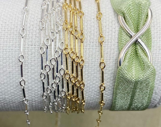 Link & Bar Chain - Chain by the Foot - Sterling Silver or 14kt Gold Filled 0.9mm - Bracelet or Necklace Chain for Permanent Jewelry - USA C7