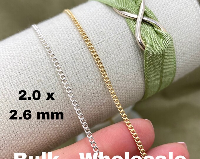 Classic Curb 2.0mm x 2.6mm (Smaller) Sterling Silver or Gold Filled Curb Chain - Masculine - Wholesale Chain Permanent Jewelry - USA C19
